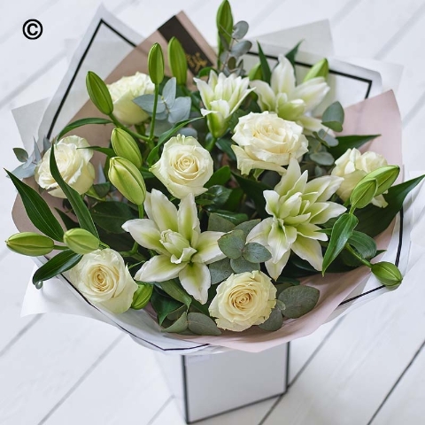 Beautifully Simple Luxury White Rose and Lily Bouquet