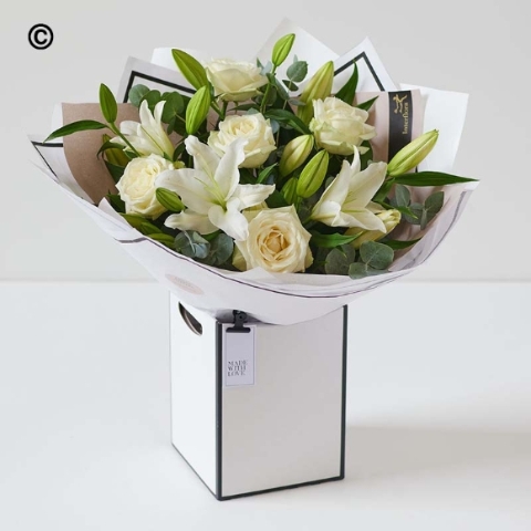 Beautifully Simple White Rose and Lily Bouquet